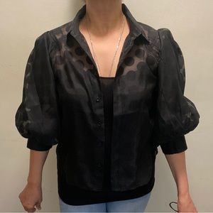 Gracia Sheer Polka Dot Puff Sleeve Top. Size Jr Lg